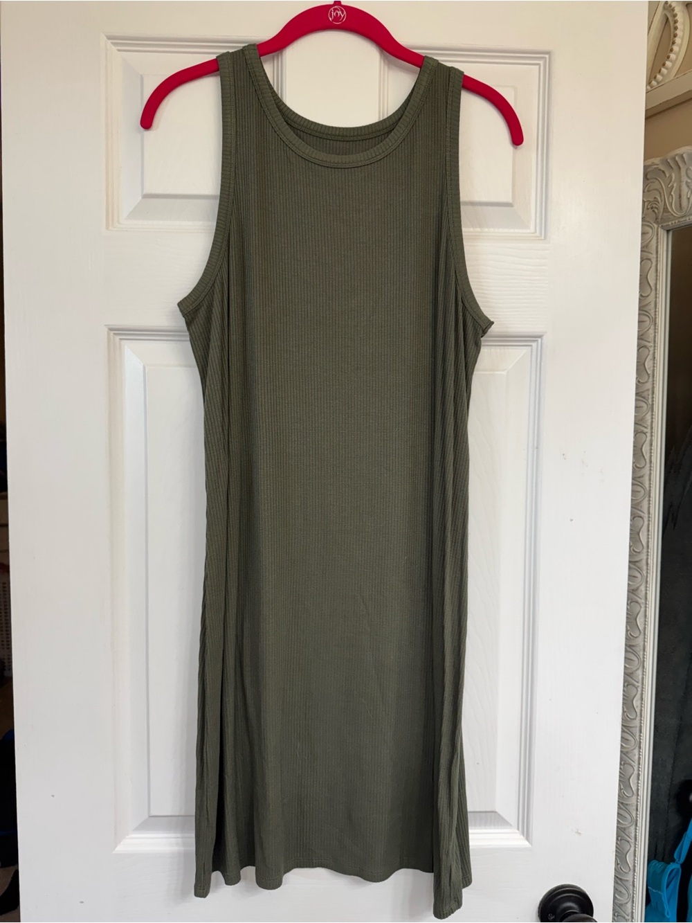Sleeveless Olive Ribbed Tank Dress L